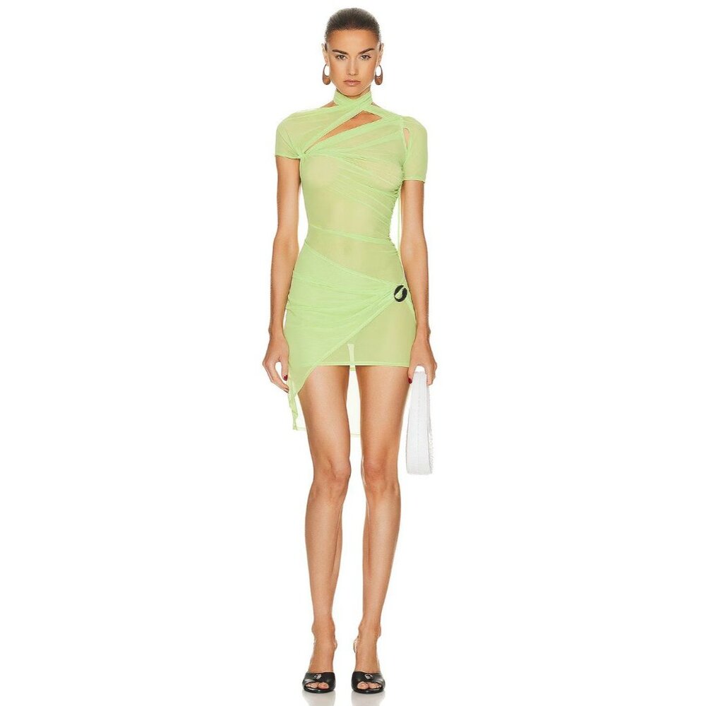 COPERNI Asymmetric Draped Mesh Dress in Anis XSmall New Womens